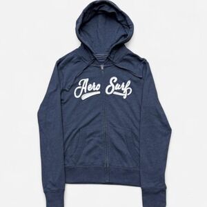 Aeropostale Navy blue zip up hoodie with white 'Aero Surf'